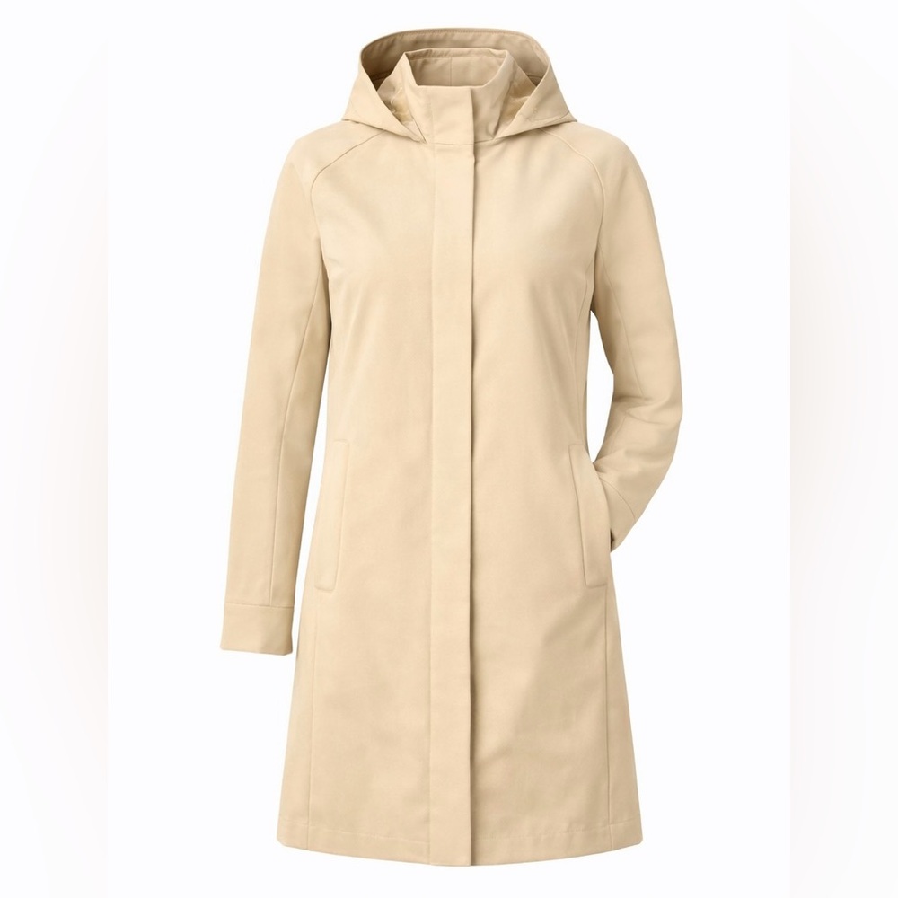 Mondetta Ladies Long Hooded Soft-Shell Coat- Beige Cream Fleece Lined Size Sm